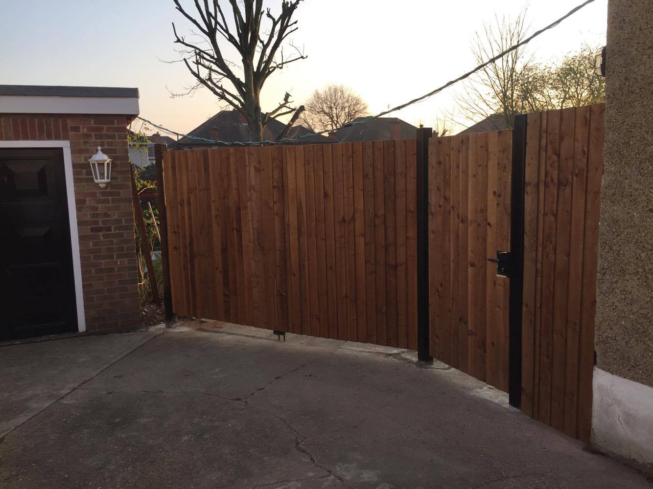 Metal Gates, Cladded, Installation, Security, Featheredge, Feather edge, Wooden, Cladding